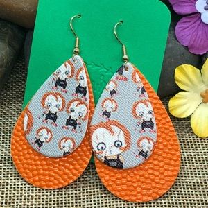 Chuckie Halloween Teardrop Faux Leather Earrings